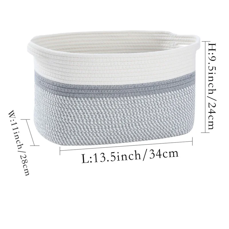 AB-008 Dirty Clothes Toys Magazine Storage Basket Dual Handle Cotton Rope Laundry Basket - White+Linen Color