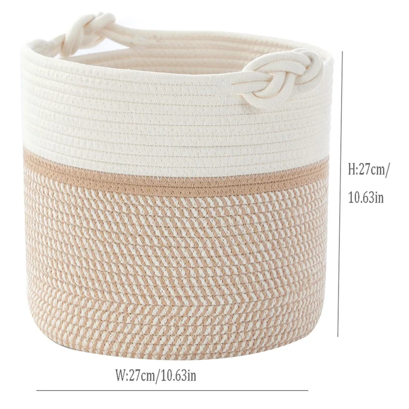 AB-026 Color Splicing Cotton Rope Storage Basket Toys Clothes Sundries Storage Basket - White+Light Grey
