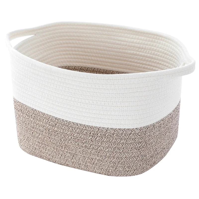 AB-030 Dirty Clothes Toys Sundries Storage Basket Cotton Rope Home Laundry Basket - White+Linen Color
