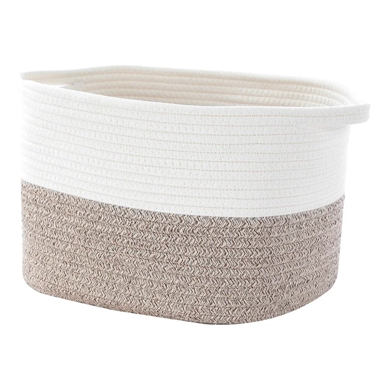 AB-030 Dirty Clothes Toys Sundries Storage Basket Cotton Rope Home Laundry Basket - White+Linen Color