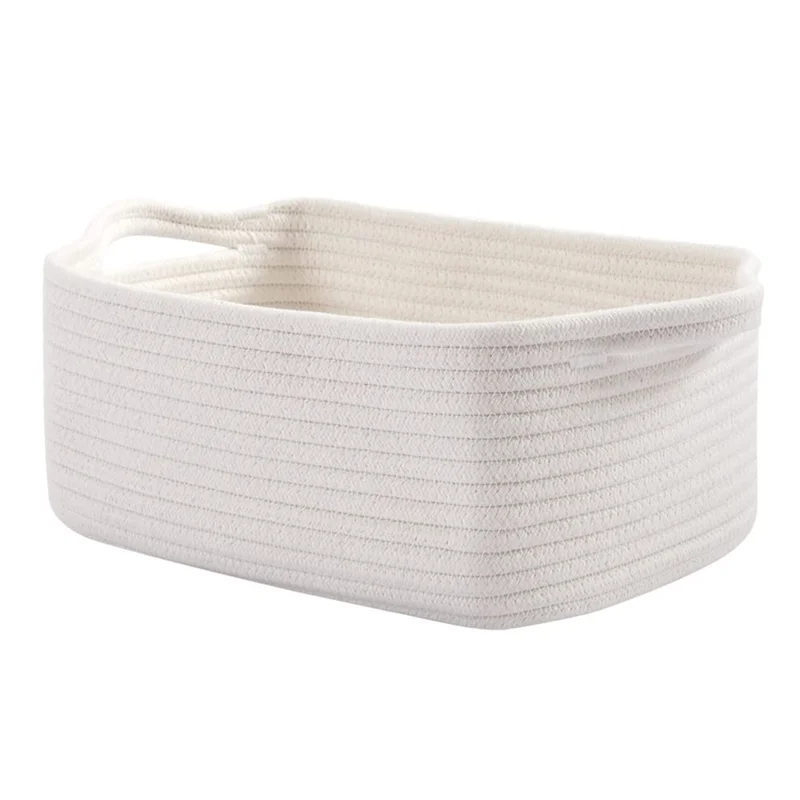 AB-096 Decorative Storage Box Woven Cotton Rope Basket for Toy, Makeup, Shampoo, Lotion, Book - White