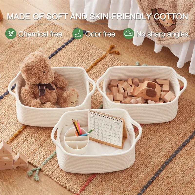 AB-096 Decorative Storage Box Woven Cotton Rope Basket for Toy, Makeup, Shampoo, Lotion, Book - White