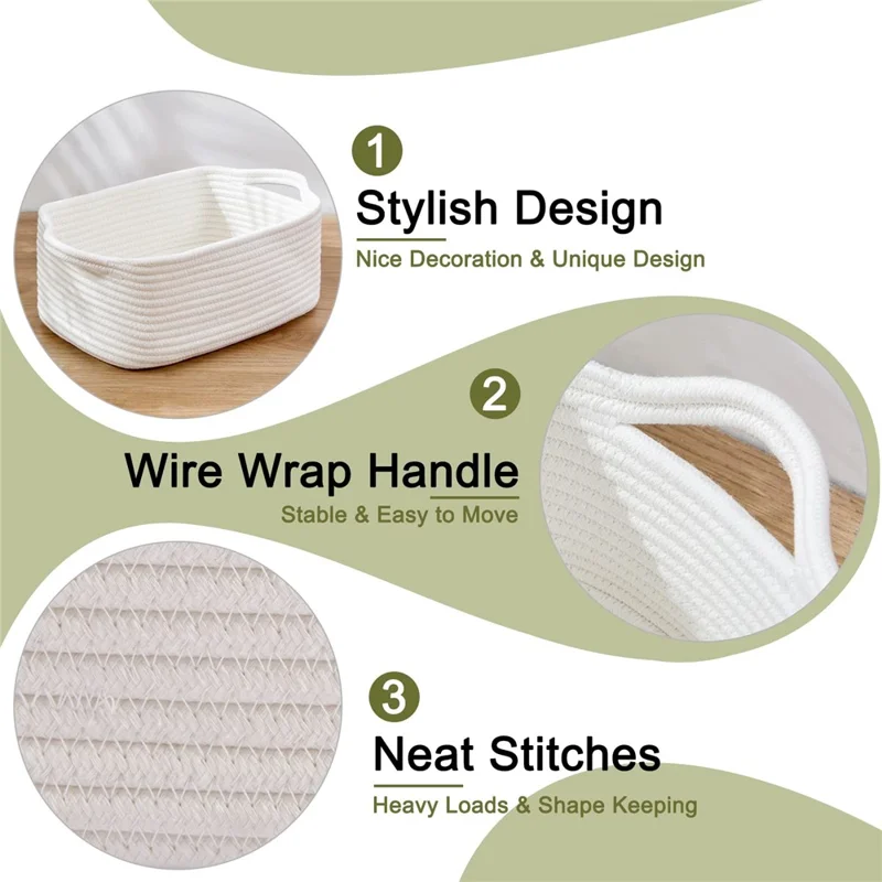 AB-096 Decorative Storage Box Woven Cotton Rope Basket for Toy, Makeup, Shampoo, Lotion, Book - White
