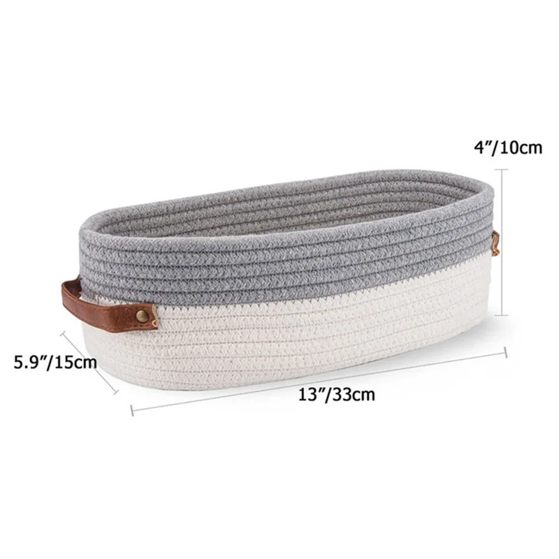 AB-041 Bathroom Countertop Organizer Basket Cotton Rope Woven Storage Box Toilet Paper Holder Bin - Light Grey+White