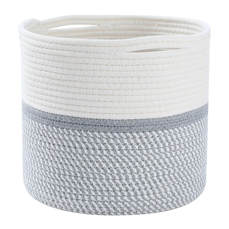 AB-005 Woven Cotton Rope Basket Baby Laundry Basket Toy Storage Blanket Storage Bin Nursery Storage Box - Light Grey
