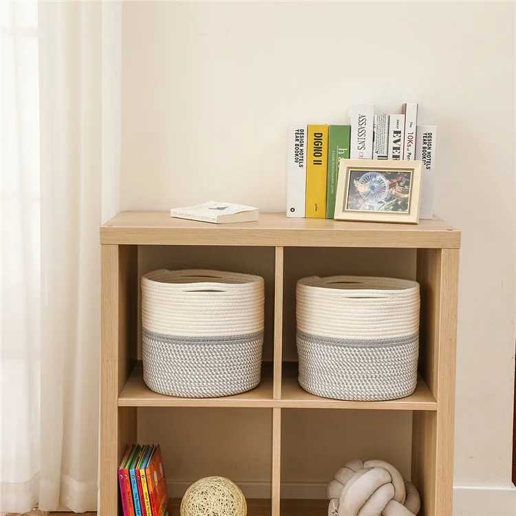 AB-005 Woven Cotton Rope Basket Baby Laundry Basket Toy Storage Blanket Storage Bin Nursery Storage Box - Light Grey