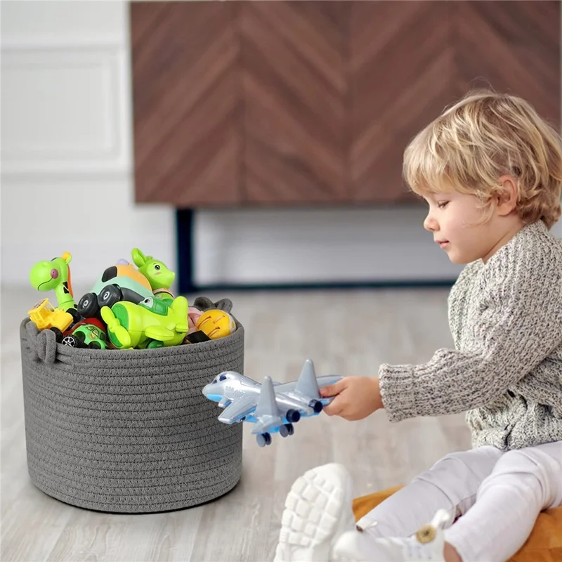 AB-039 Cotton Rope Woven Basket Large Storage Box for Baby Toy, Towel, Clothes - Grey
