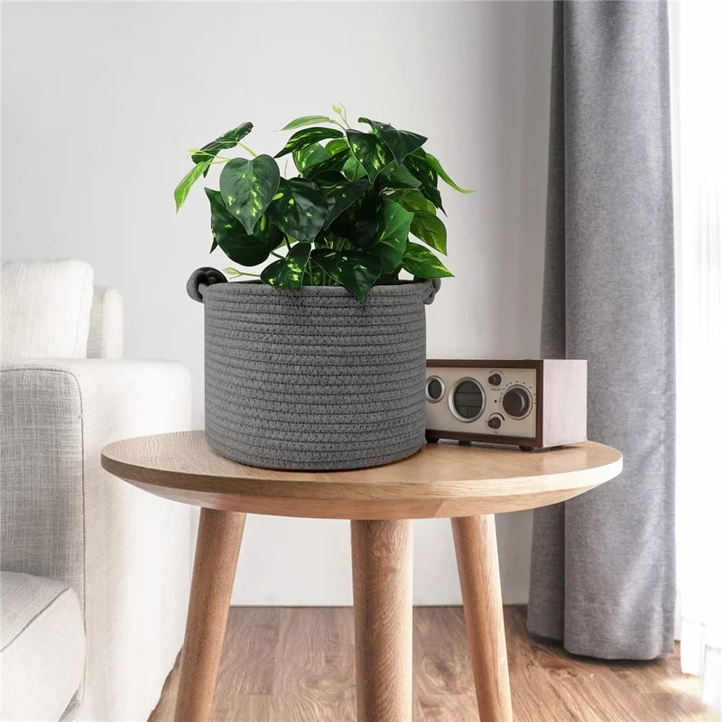 AB-039 Cotton Rope Woven Basket Large Storage Box for Baby Toy, Towel, Clothes - Grey