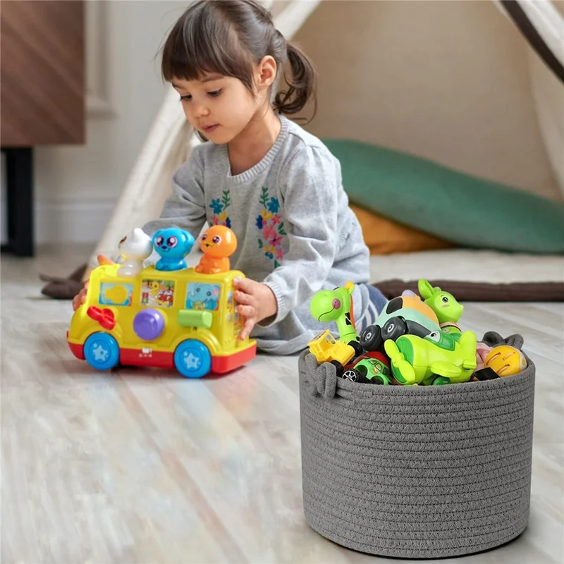 AB-039 Cotton Rope Woven Basket Large Storage Box for Baby Toy, Towel, Clothes - Grey