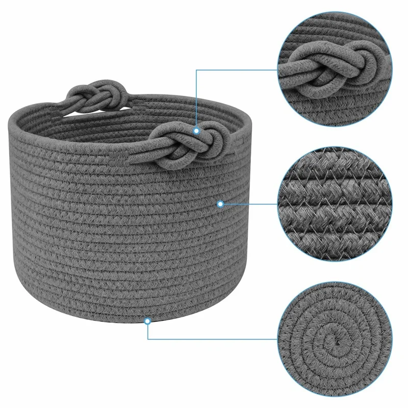 AB-039 Cotton Rope Woven Basket Large Storage Box for Baby Toy, Towel, Clothes - Grey