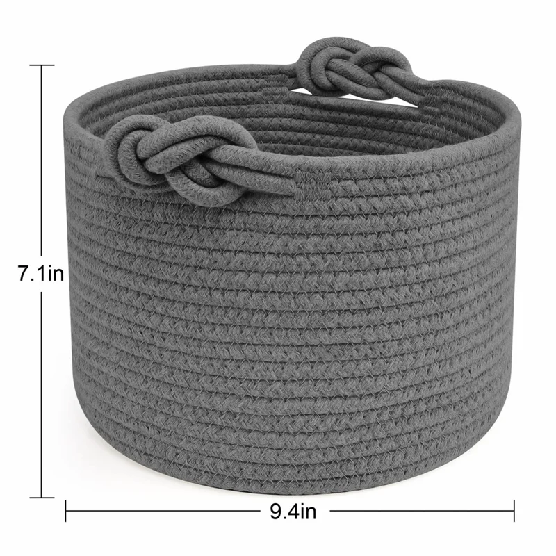 AB-039 Cotton Rope Woven Basket Large Storage Box for Baby Toy, Towel, Clothes - Grey