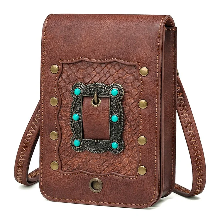 FBG090BN Women's Punk PU Leather Crossbody Bag Shoulder Purse Daypack Phone Holder Pouch Travel Bag