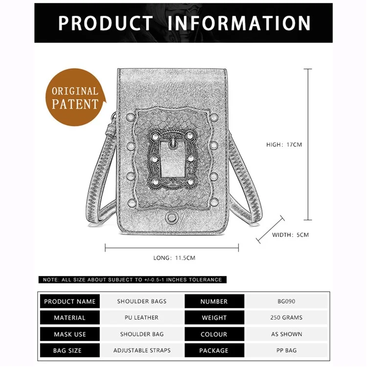 FBG090BN Women's Punk PU Leather Crossbody Bag Shoulder Purse Daypack Phone Holder Pouch Travel Bag