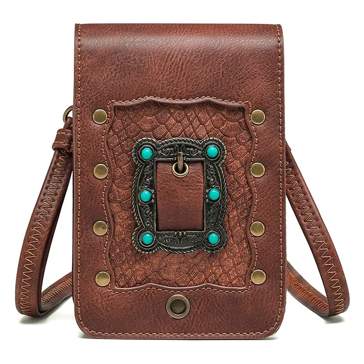 FBG090BN Women's Punk PU Leather Crossbody Bag Shoulder Purse Daypack Phone Holder Pouch Travel Bag