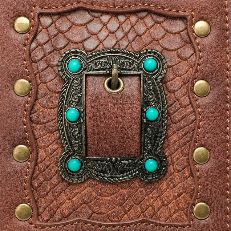FBG090BN Women's Punk PU Leather Crossbody Bag Shoulder Purse Daypack Phone Holder Pouch Travel Bag