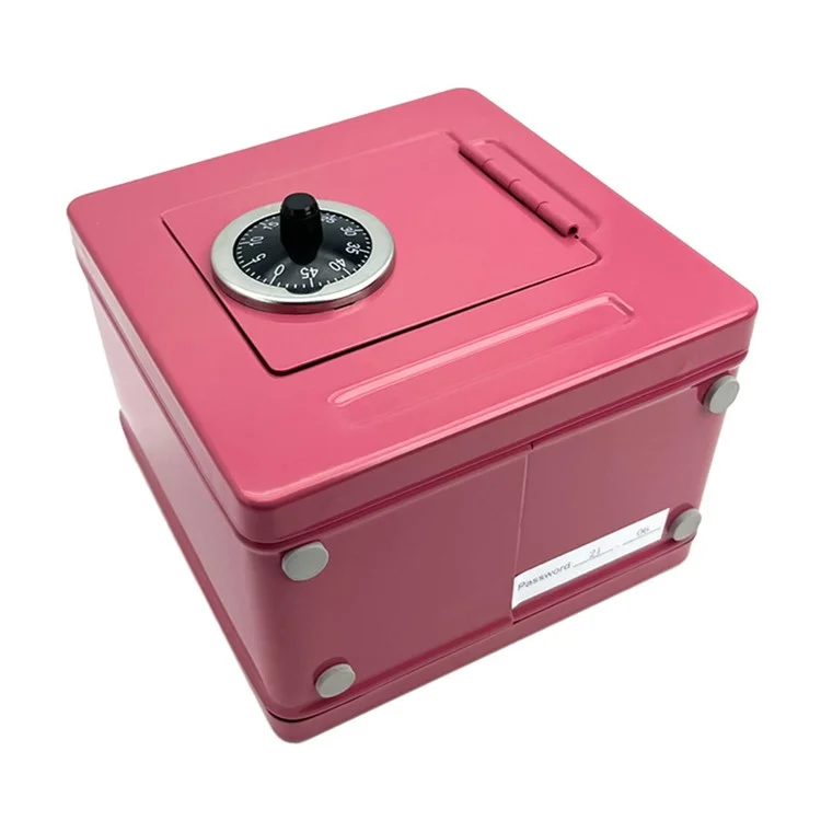 Password Lock Money Box Coin Saving Banknote Cash Piggy Bank Metal Safe Box - Pink