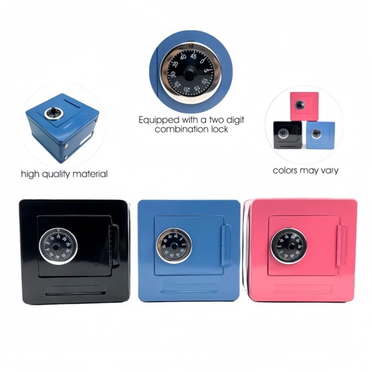 Password Lock Money Box Coin Saving Banknote Cash Piggy Bank Metal Safe Box - Pink