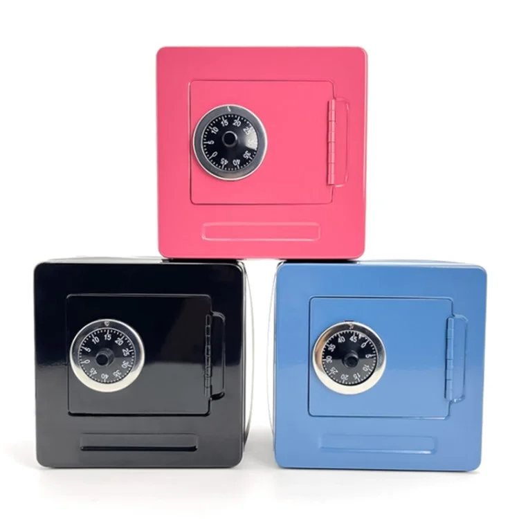 Password Lock Money Box Coin Saving Banknote Cash Piggy Bank Metal Safe Box - Pink