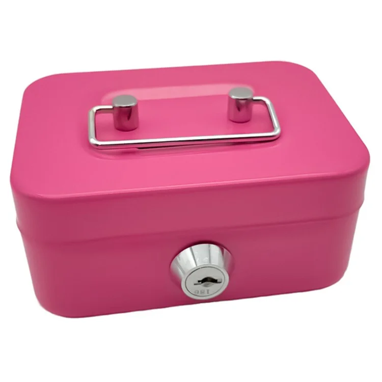 Money Box Metal Security Lock Box Lockable Money Bank Portable Small Coin Safe Box with Keys - Pink