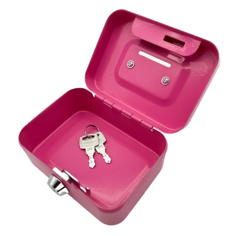 Money Box Metal Security Lock Box Lockable Money Bank Portable Small Coin Safe Box with Keys - Pink