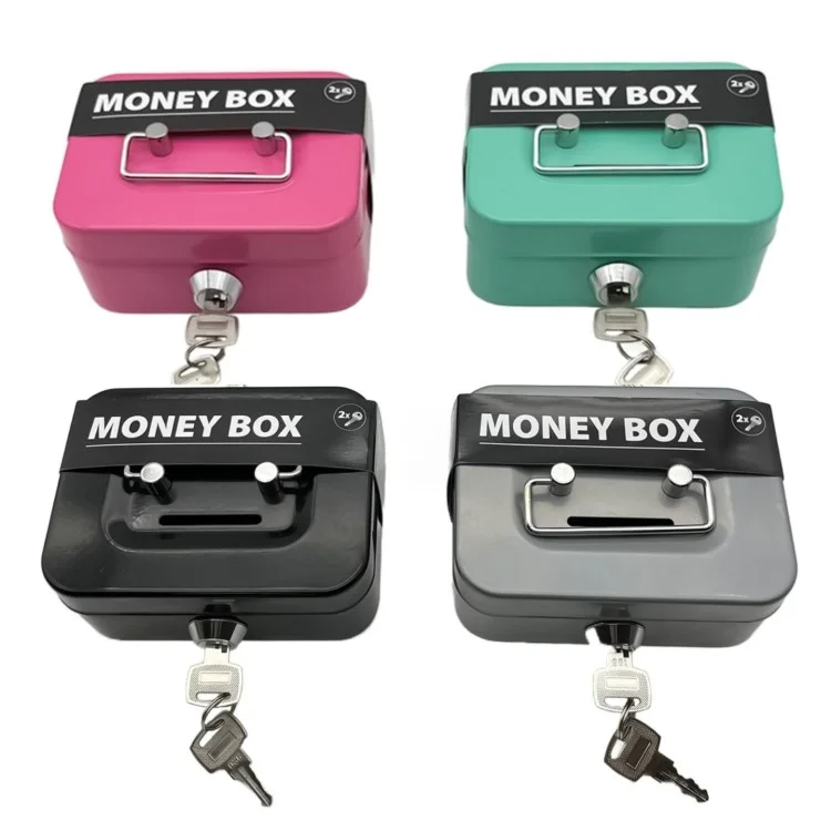 Money Box Metal Security Lock Box Lockable Money Bank Portable Small Coin Safe Box with Keys - Pink