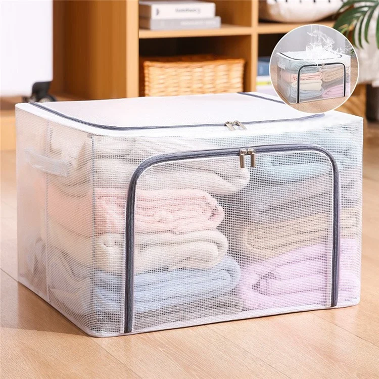 66L Collapsible Large Storage Bins Box with Handles Zipper Lids Folding Cloth Metal Frame Storage Bag for Home, Dormitory 50 x 40 x 33cm - Grey