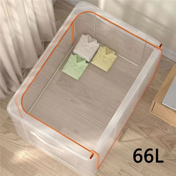 66L Collapsible Large Storage Bins Box with Handles Zipper Lids Folding Cloth Metal Frame Storage Bag for Home, Dormitory 50 x 40 x 33cm - Grey