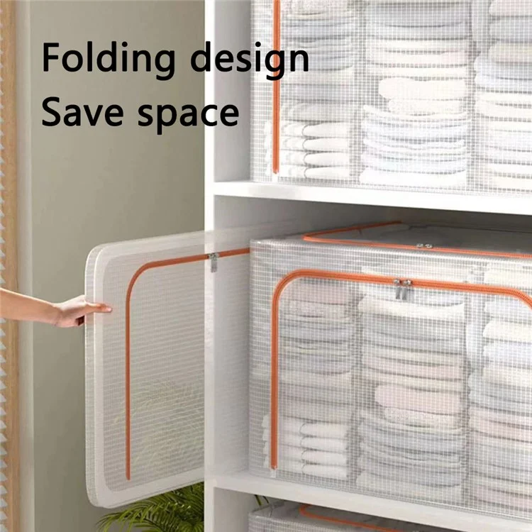 66L Collapsible Large Storage Bins Box with Handles Zipper Lids Folding Cloth Metal Frame Storage Bag for Home, Dormitory 50 x 40 x 33cm - Grey