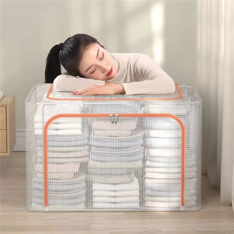 66L Collapsible Large Storage Bins Box with Handles Zipper Lids Folding Cloth Metal Frame Storage Bag for Home, Dormitory 50 x 40 x 33cm - Grey
