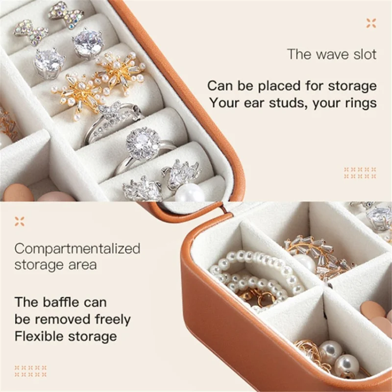 Ring Necklace Storage Box PU Leather Jewelry Case for Home Travel - White