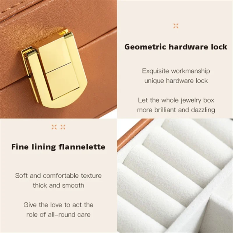 Ring Necklace Storage Box PU Leather Jewelry Case for Home Travel - White