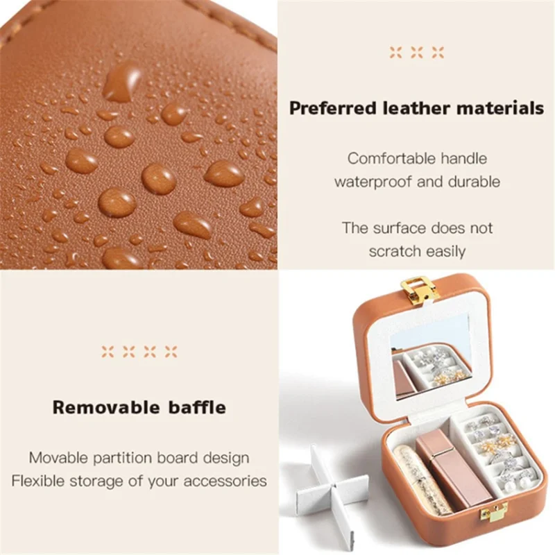 Ring Necklace Storage Box PU Leather Jewelry Case for Home Travel - White