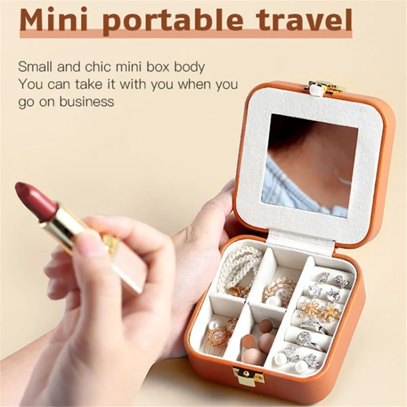 Ring Necklace Storage Box PU Leather Jewelry Case for Home Travel - White