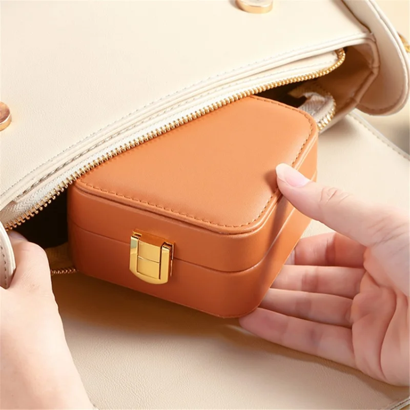 Ring Necklace Storage Box PU Leather Jewelry Case for Home Travel - White