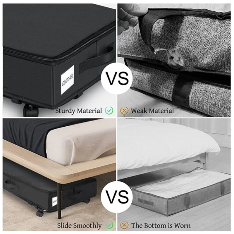 Non-woven+Oxford Cloth Under Bed Storage Bag with Wheels for Shoes Clothes Toys - Black