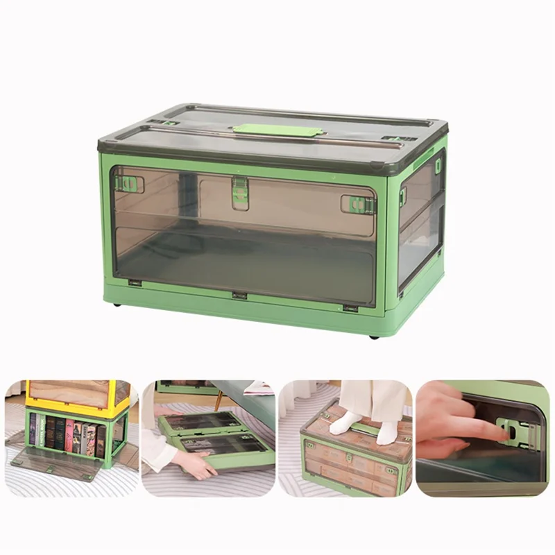 5-Sided Doors Folding PP Storage Box for Living Room (56 x 39 x 30cm, Size: L) - Green