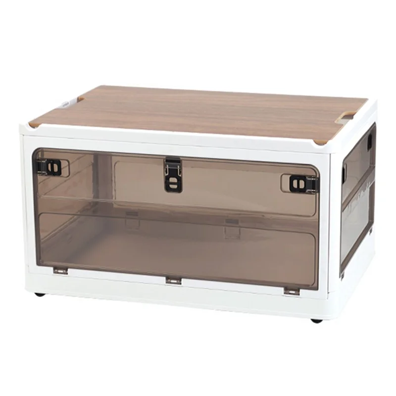 48 x 33.5 x 26cm 5-Sided Doors Folding Storage Box PP Household Organizer Container, Size: M - White / Wood Lid