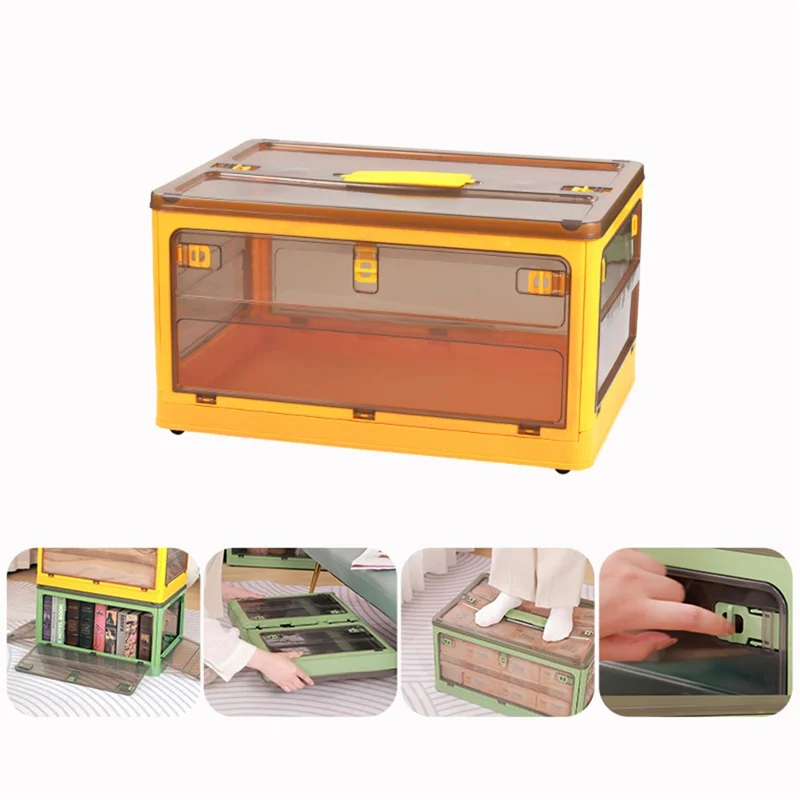 48 x 33,5 x 26 cm, 5-sidig dörr, fällbar förvaringslåda PP, hushållsorganizerbehållare, Storlek: M - Gul