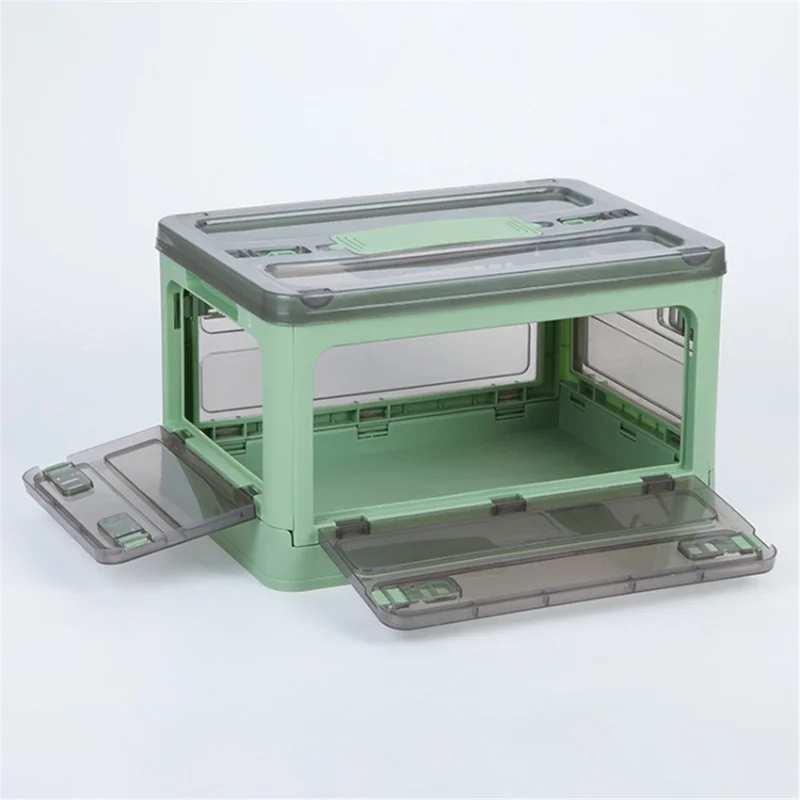 48 x 33.5 x 26cm 5-Sided Doors Folding Storage Box PP Household Organizer Container, Size: M - Yellow / Wood Lid