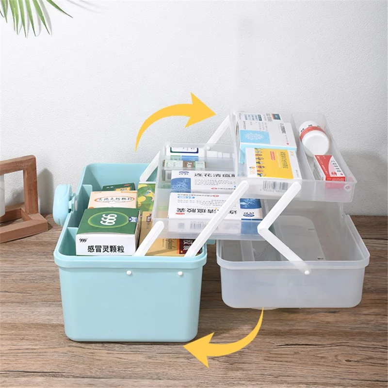 Size L 3-Layer Large Medicine Storage Case Portable Plastic First Aid Box with Lid, 33.5x19x23cm - Pink