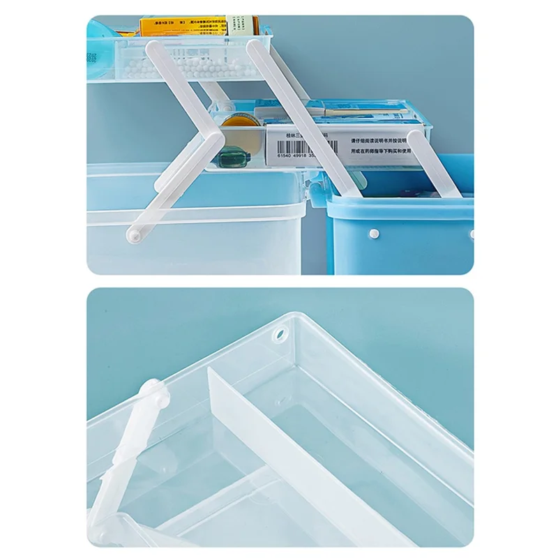 Size L 3-Layer Large Medicine Storage Case Portable Plastic First Aid Box with Lid, 33.5x19x23cm - Pink