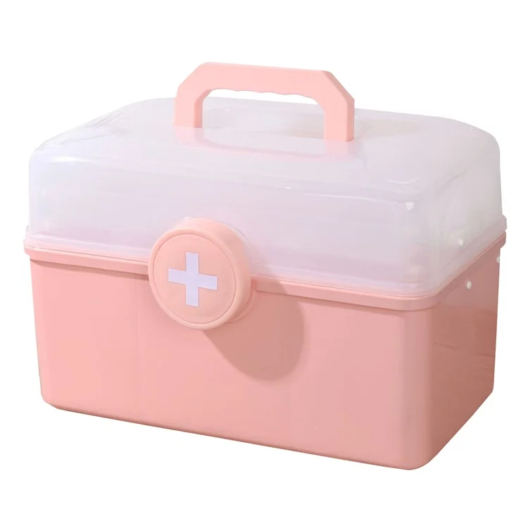 Dimensioni S Case di Medicina a 3 Strati Casella di Stoccaggio di Plastica di Pronto Soccorso Per Casa Esterna, 28x16.5x16cm - Rosa