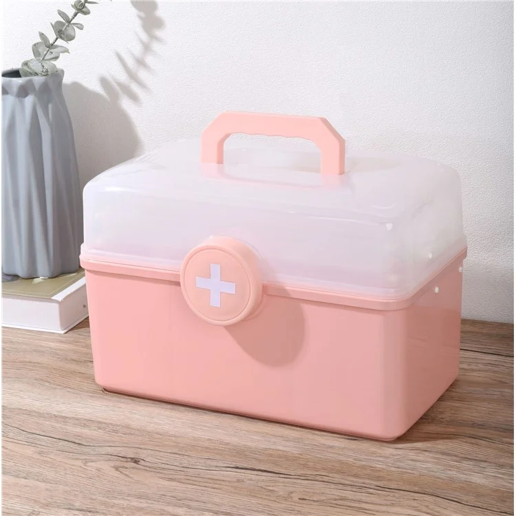 Taille S Boîte de Rangement en Plastique D'urgence en Plastique D'urgence de Taille S 3 Couches Pour la Maison, 28x16.5x16cm - Rose