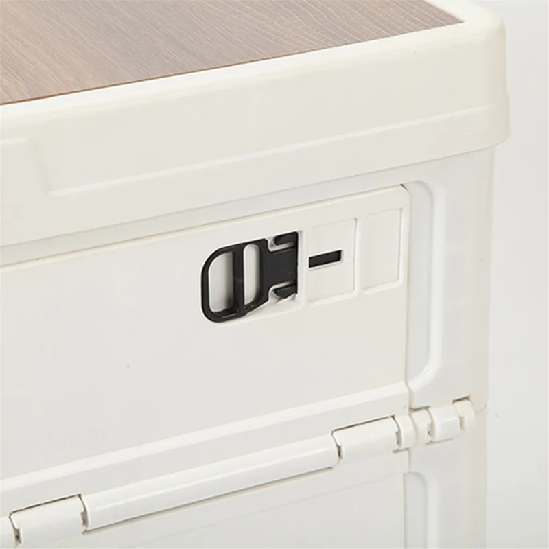 30L Home Outdoor Foldable Storage Box Wood+PP Lidded Organizer Case, 430x285x230mm - White