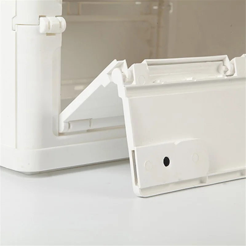 55L Storage Box Wood+PP Outdoor Foldable Storage Organizer with Lid, 525x360x295mm - White