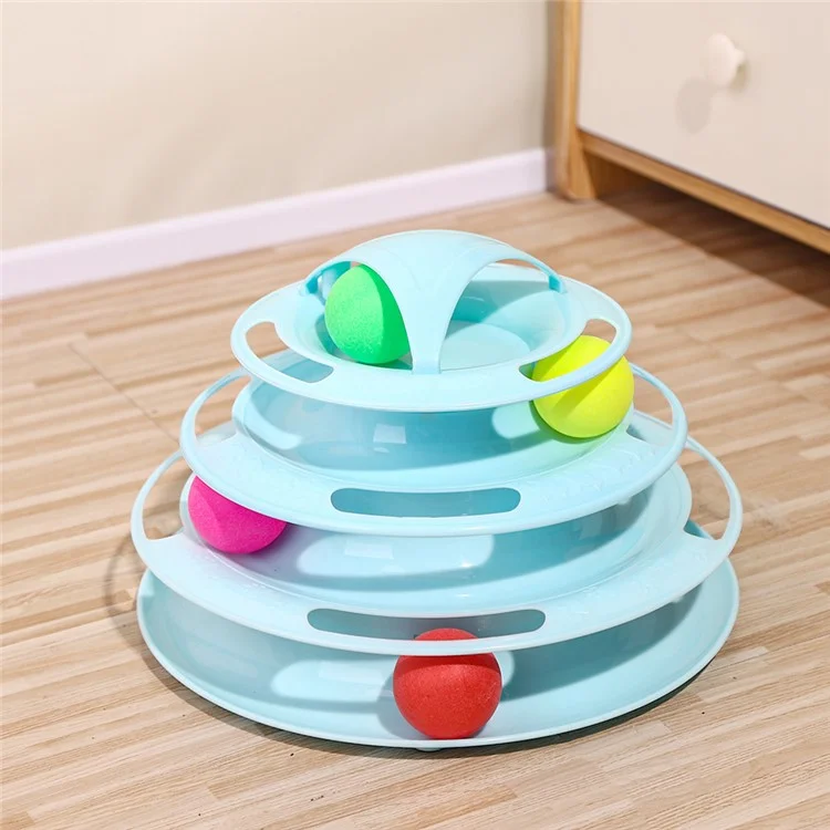Giocattoli per gatti a 4 livelli Turntable Roller Palle colorate Giocattoli interattivi per esercizio di gattini - Blu