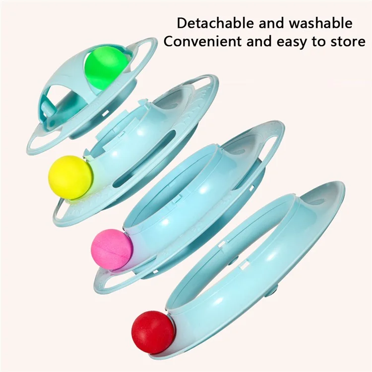 Giocattoli per gatti a 4 livelli Turntable Roller Palle colorate Giocattoli interattivi per esercizio di gattini - Blu