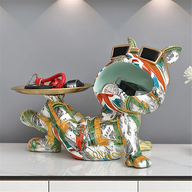 569S Colorful Big Mouth Dog Design Storage Tray Ornament Desktop Home Entrance Decoration - Verde