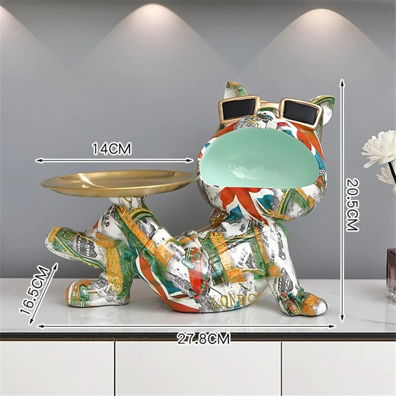 569S Colorful Big Mouth Dog Design Storage Tray Ornament Desktop Home Entrance Decoration - Verde
