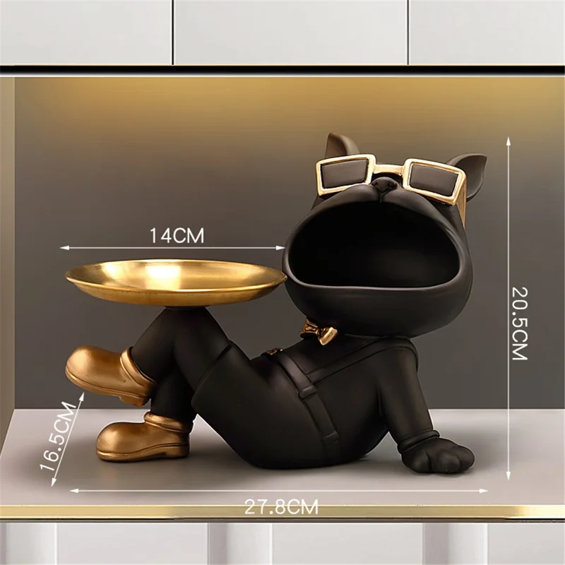 569 Big Mouth Dog Sculpture Entryway Key Storage Tray Home Tabletop Decoration - Black